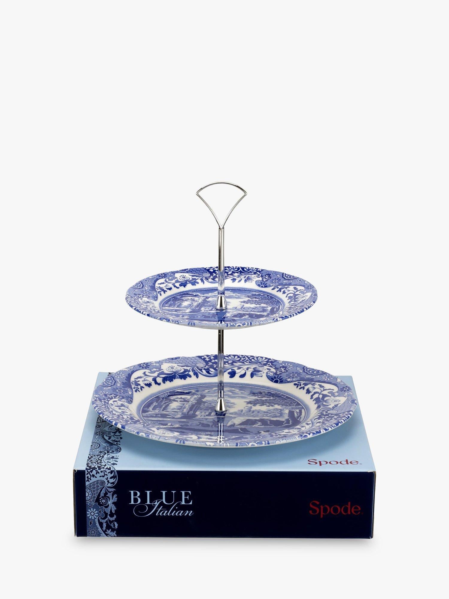 Spode Blue Italian 2-tier cake stand 27cm (British brand)