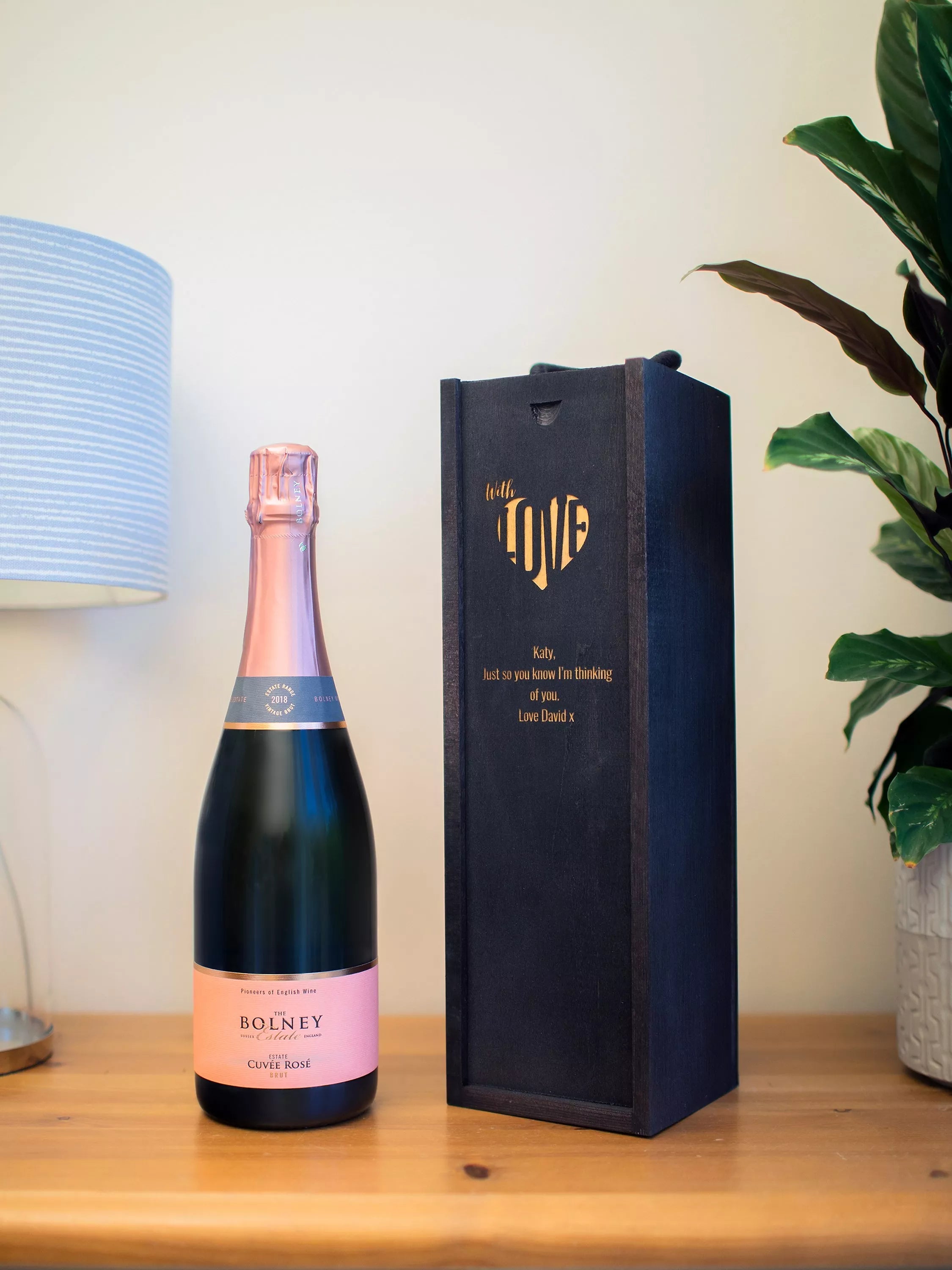 Totally About You personalised sliding lid pine wood wine box for standard bottle (British brand)