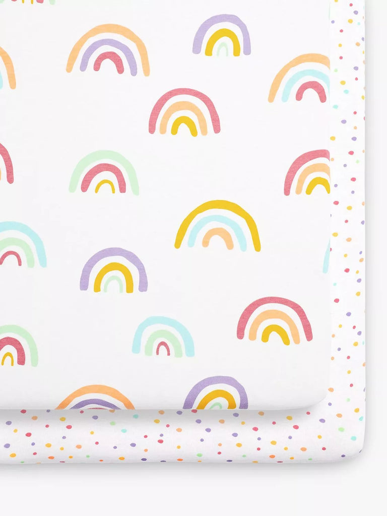 Snüz Baby Rainbow Crib Fitted Sheets, 2 Piece Set, Multi/White