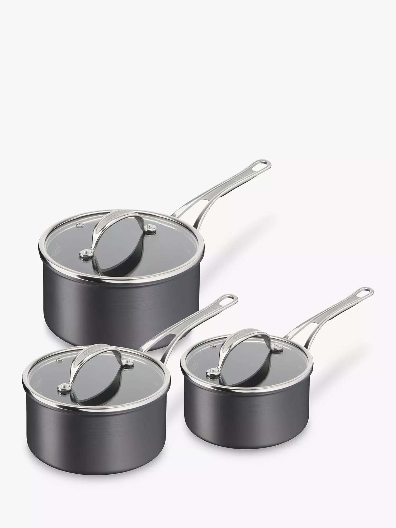 Tefal hard anodised aluminium non-stick saucepan set with glass lids, 16cm, 18cm, 20cm, UK version