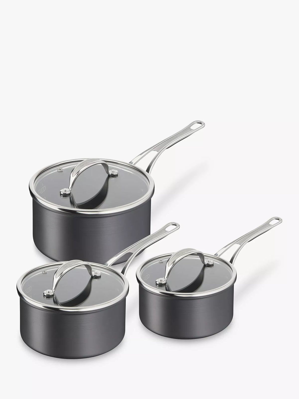 Tefal hard anodised aluminium non-stick saucepan set with glass lids, 16cm, 18cm, 20cm, UK version