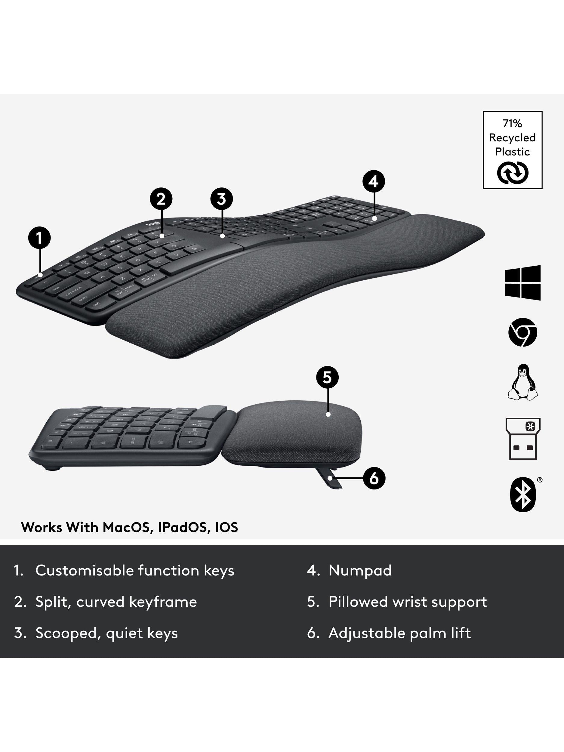 Logitech ERGO K860 ergonomic Bluetooth keyboard (British brand)