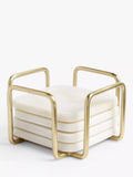John Lewis square marble coasters with stainless steel stand, set of 4, white and gold, UK version