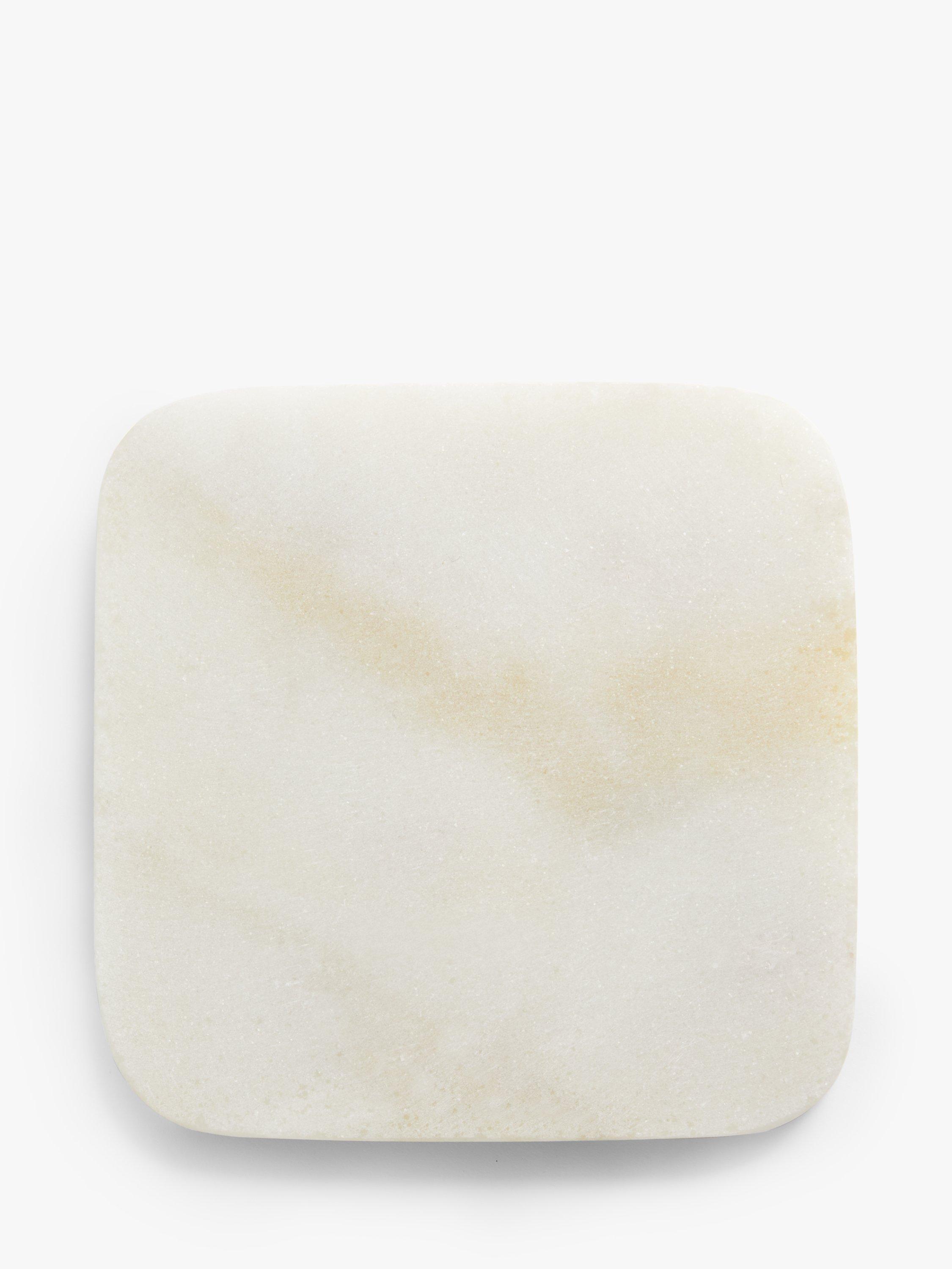 John Lewis square marble coasters with stainless steel stand, set of 4, white and gold, UK version