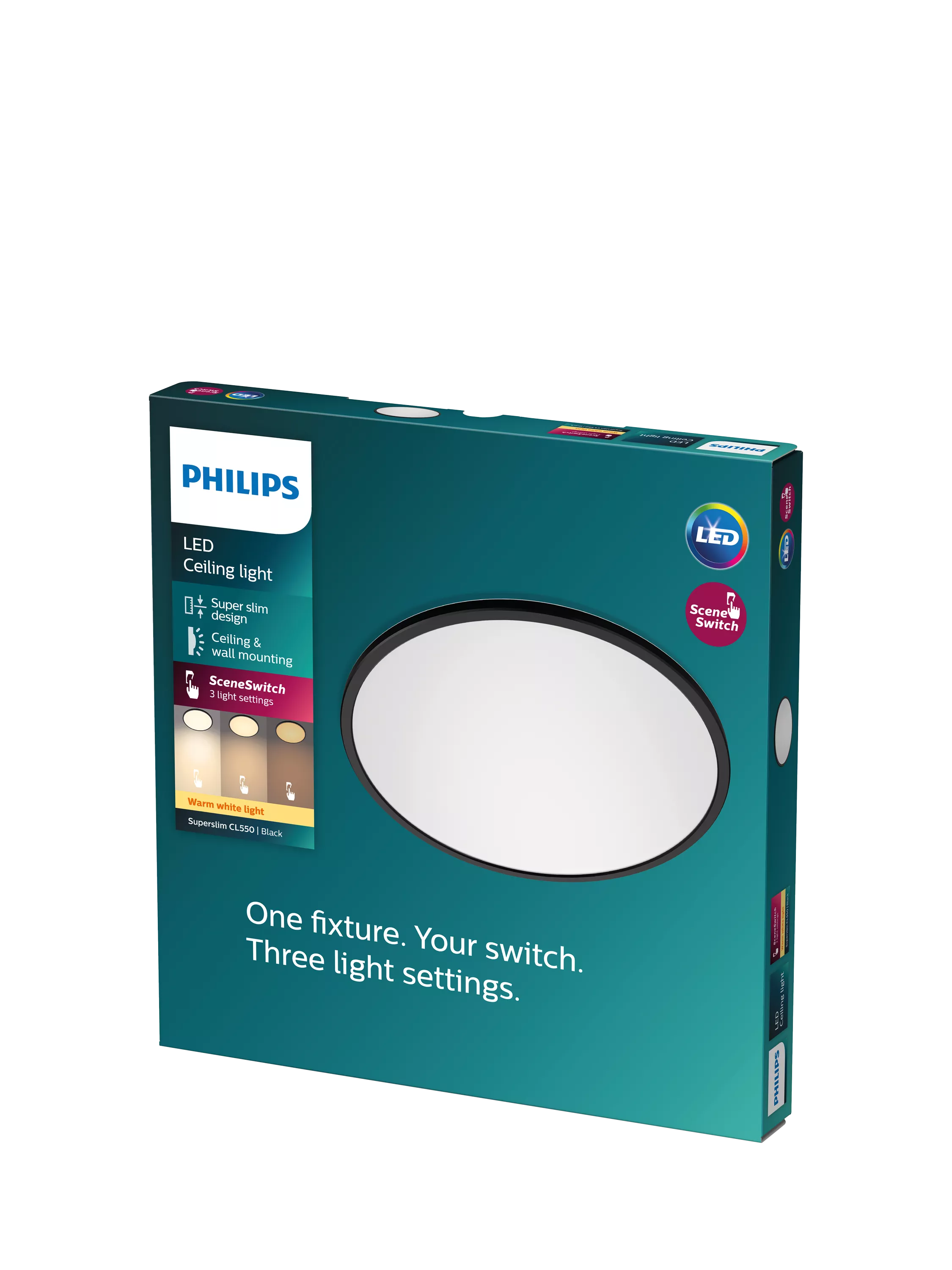Philips Super Slim CL550 ceiling light black 25cm diameter - British product