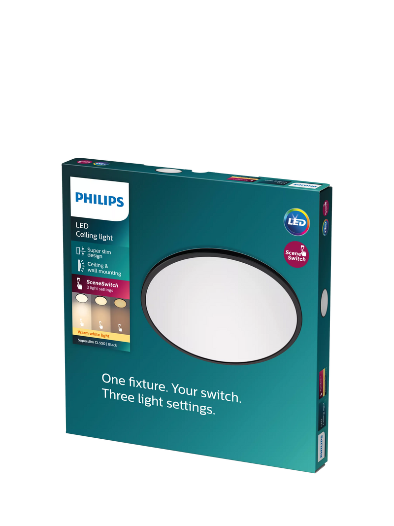 Philips Super Slim CL550 ceiling light black 25cm diameter - British product