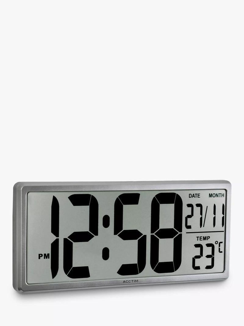 Acctim Datekeeper digital wall alarm clock in silver, imported from the UK