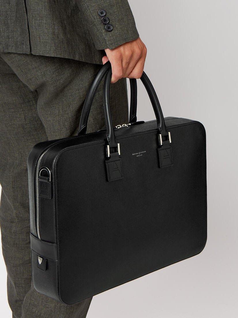 Aspinal of London Mount Street Saffiano leather laptop bag, imported from the UK
