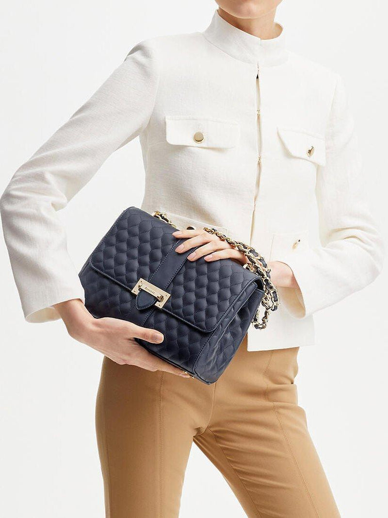 Aspinal of London Lottie large quilted pebble leather shoulder bag (British brand)