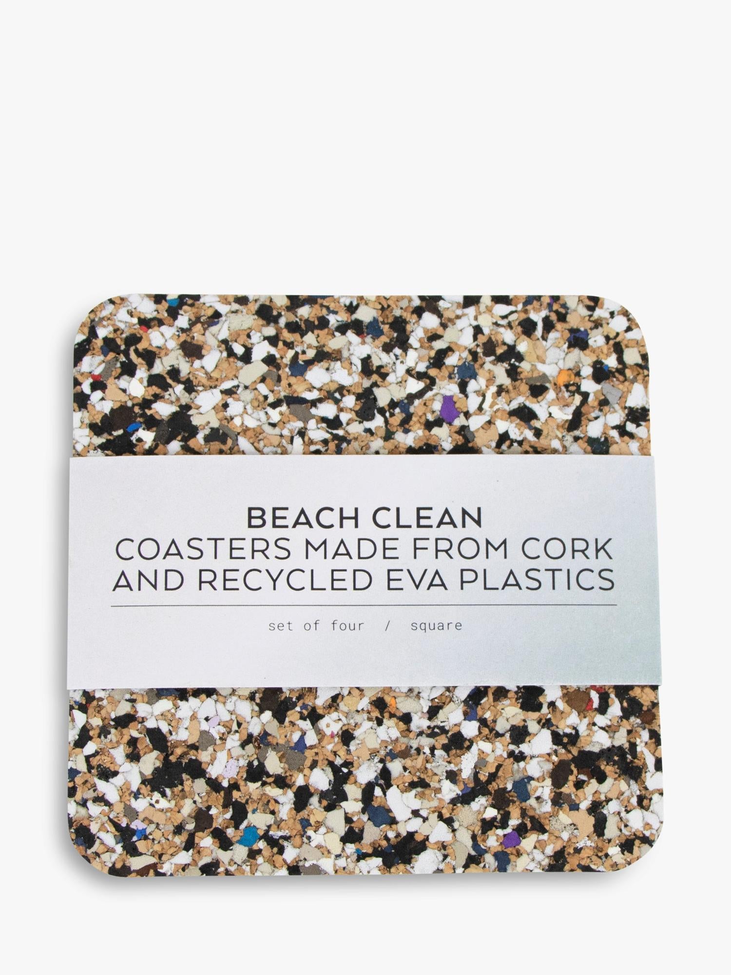 LIGA Beach Clean cork square coasters multi set of 4, UK version