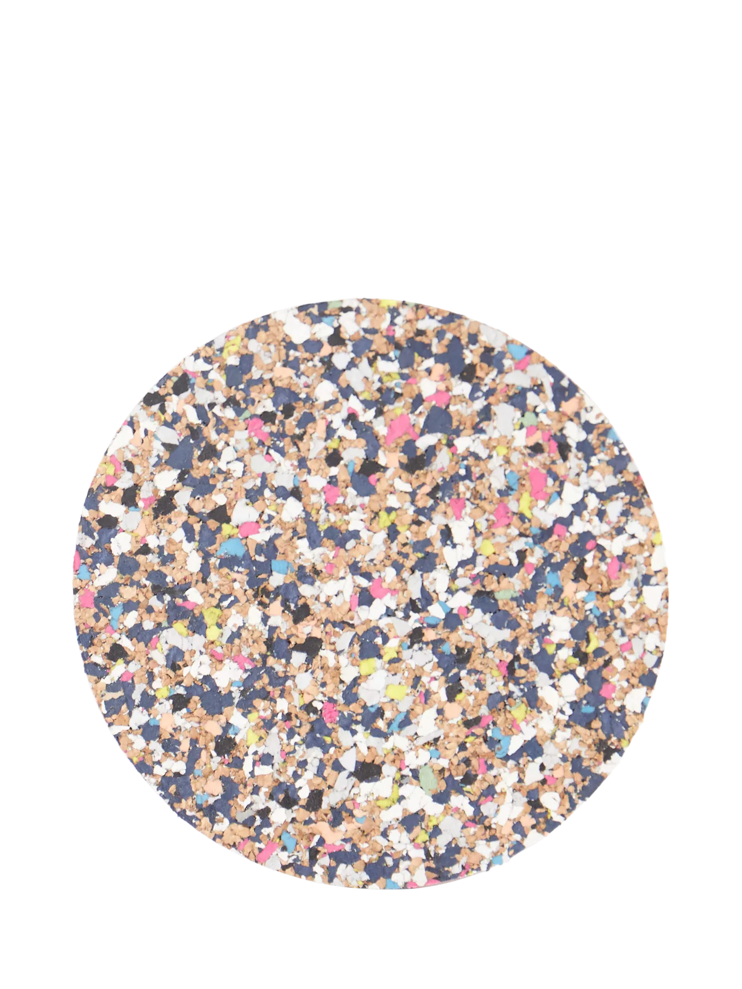 Set of four round cork coasters with recycled plastics by LIGA, UK version