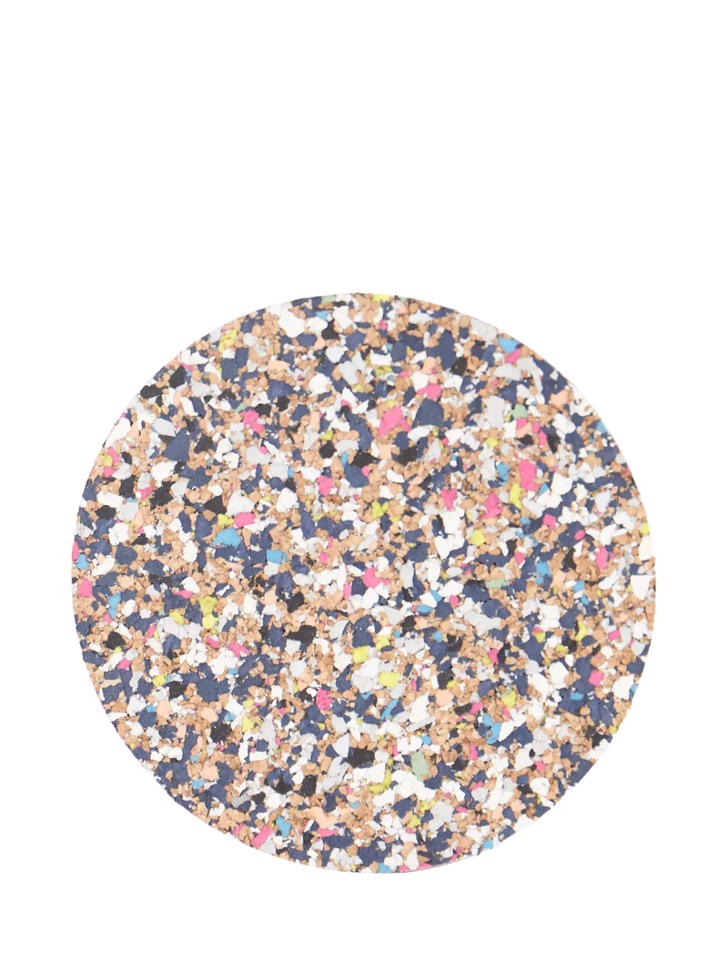 Set of four round cork coasters with recycled plastics by LIGA, UK version