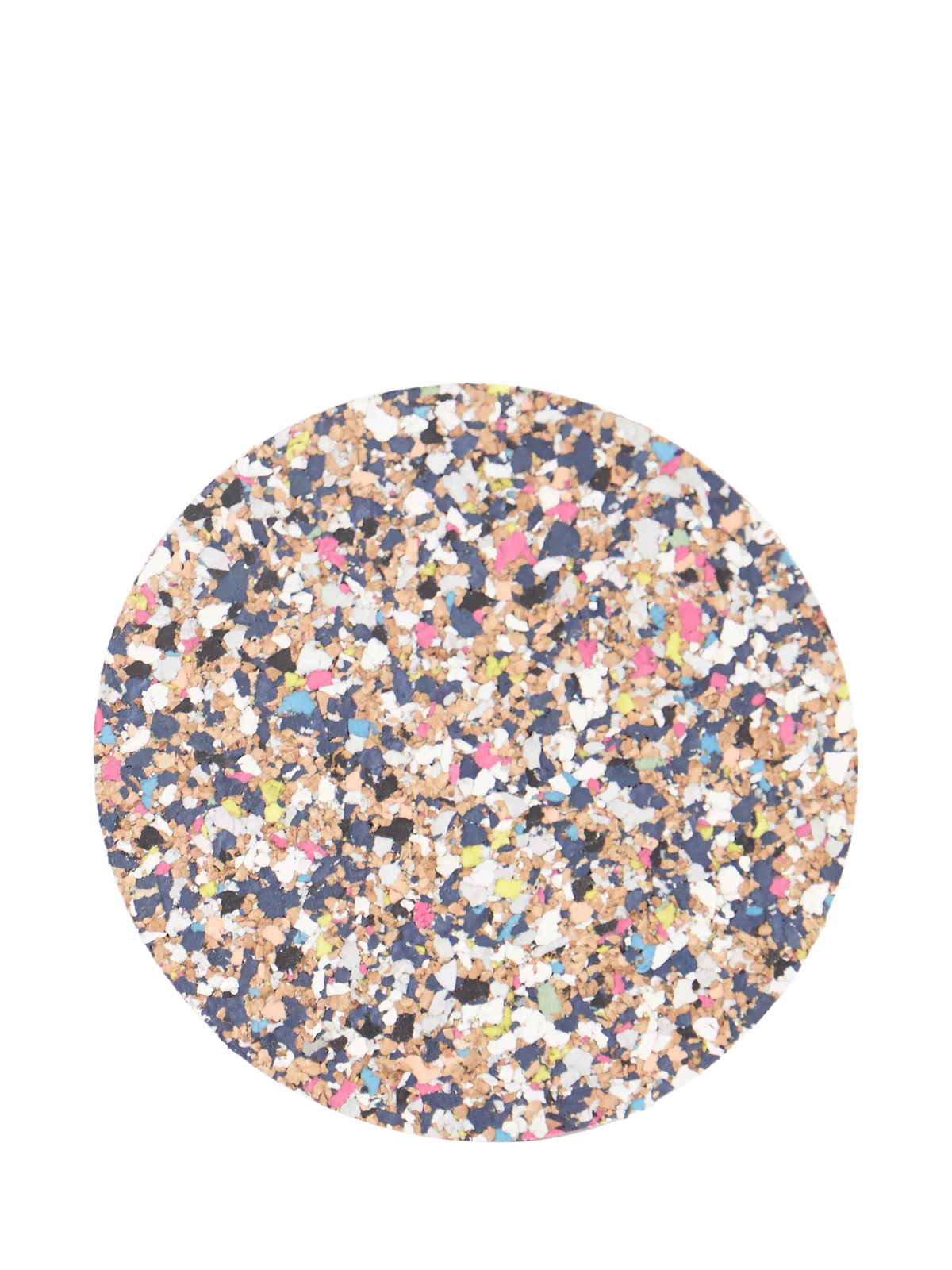 Set of four round cork coasters with recycled plastics by LIGA, UK version