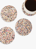 Set of four round cork coasters with recycled plastics by LIGA, UK version