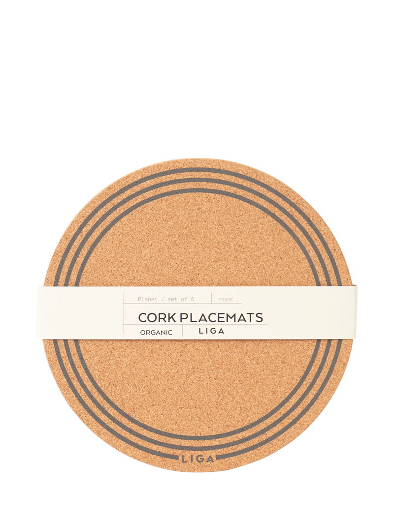 LIGA round cork placemats set of 6 natural, imported from the UK