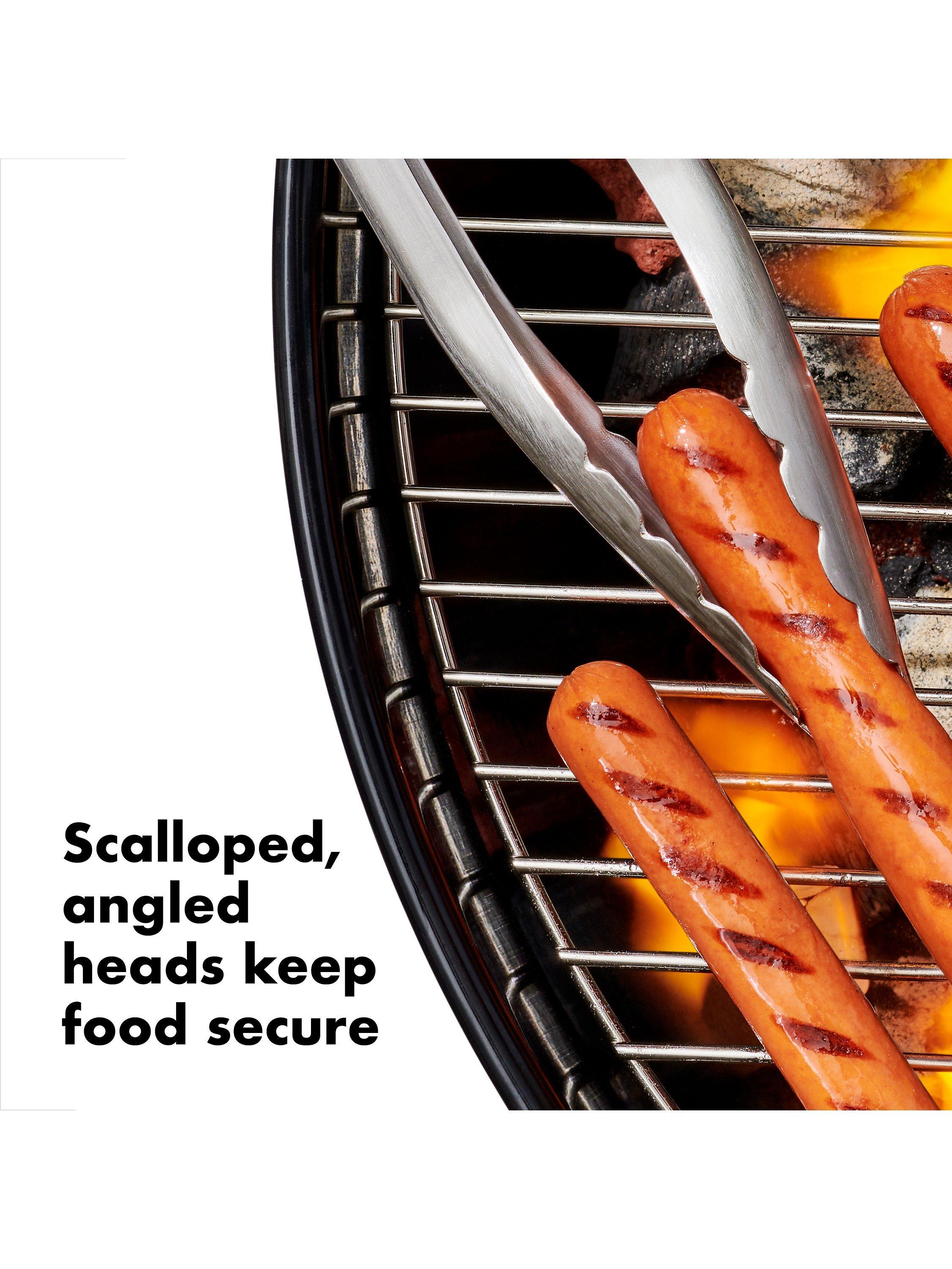 OXO stainless steel BBQ turner and tongs set from a British brand