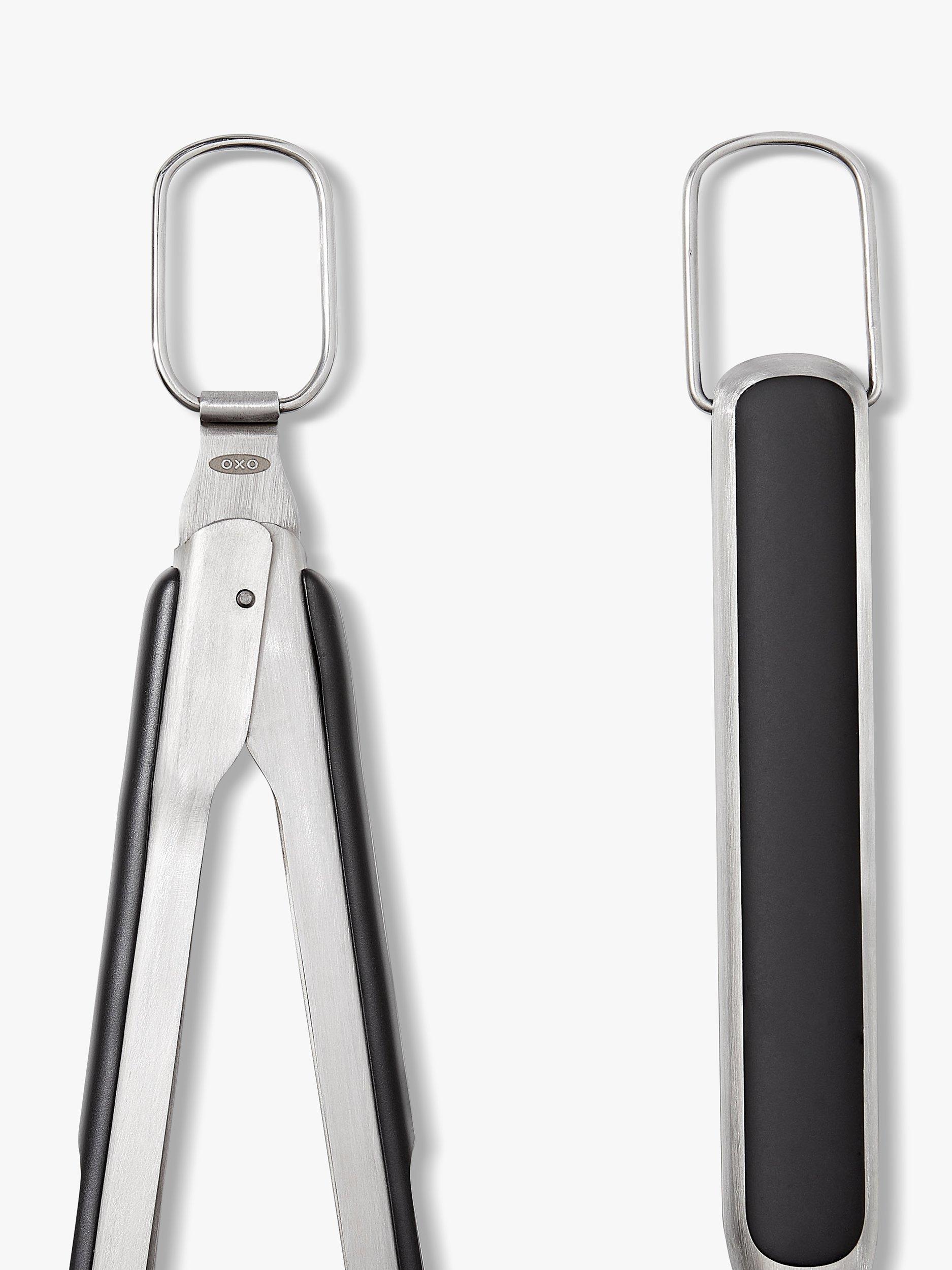 OXO stainless steel BBQ turner and tongs set from a British brand