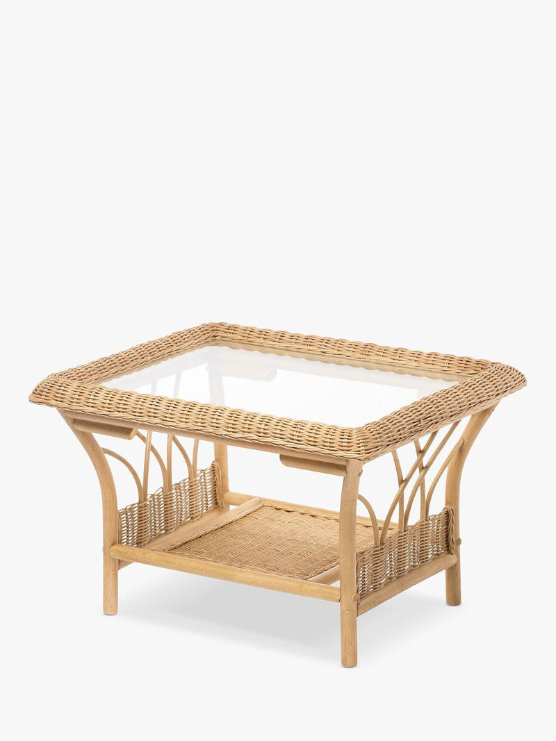 Desser Viola rattan coffee table with glass top and shelf, UK version