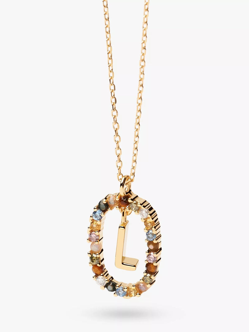 PDPAOLA Alphabet Initial Crystal Pendant Necklace Gold/Multi