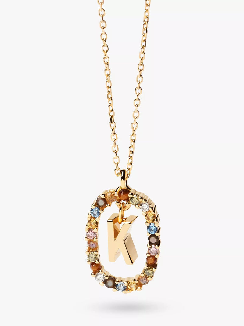 PDPAOLA Alphabet Initial Crystal Pendant Necklace Gold/Multi