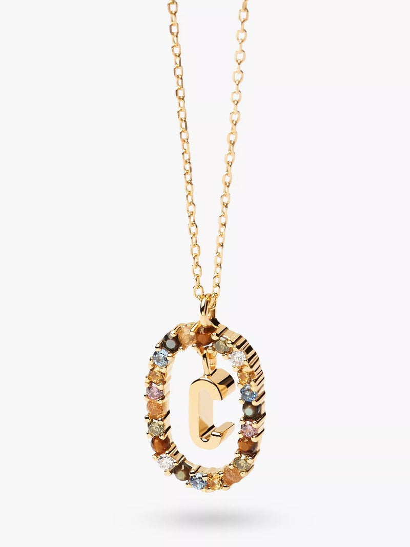 PDPAOLA Alphabet Initial Crystal Pendant Necklace Gold/Multi
