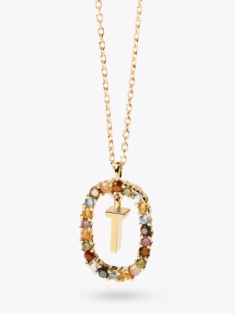 PDPAOLA Alphabet Initial Crystal Pendant Necklace Gold/Multi