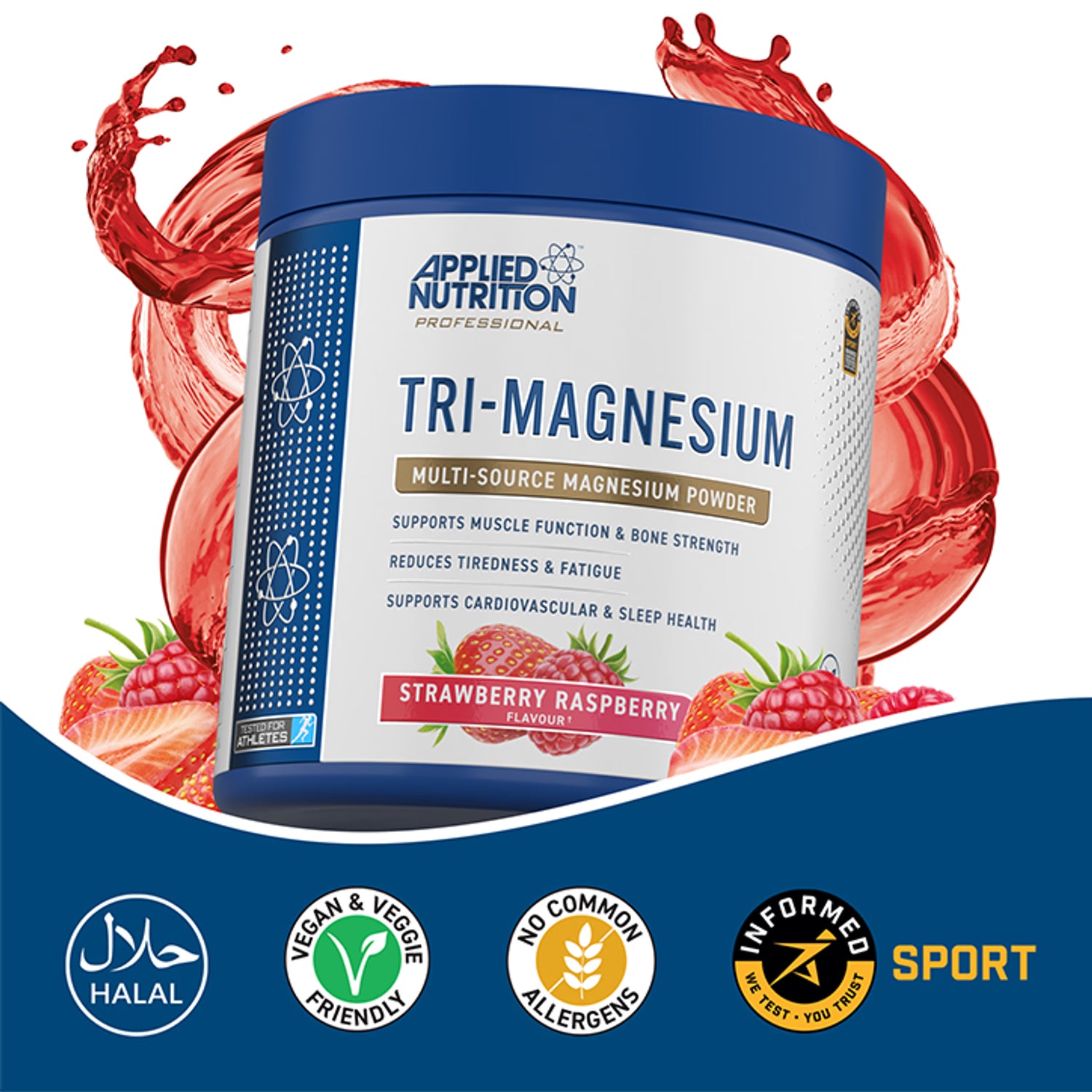 Applied Nutrition Tri-Magnesium Powder Strawberry Raspberry 200g (British brand)