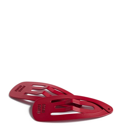Harrods Miu Miu Large Metal Logo Hair Clips Set of 2- Buy online at McGrocer