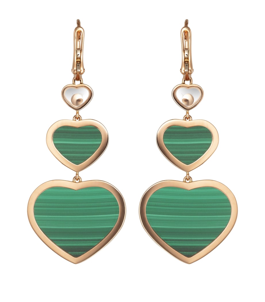 Chopard Happy Hearts drop earrings in 18k rose gold with malachite and moving diamond, UK version