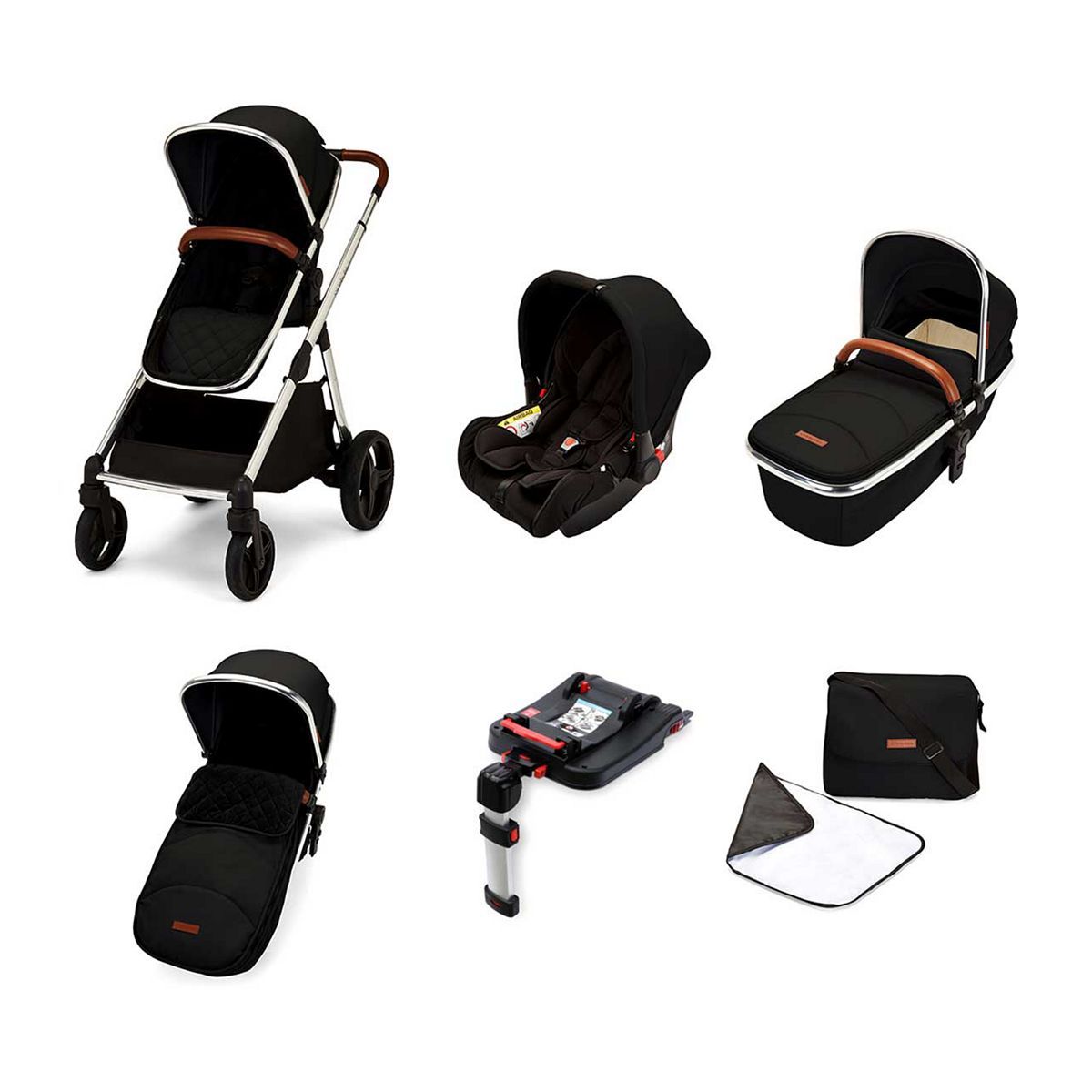 Ickle Bubba Eclipse travel system with galaxy car seat and isofix base chrome/jet black/tan GOODS Boots   