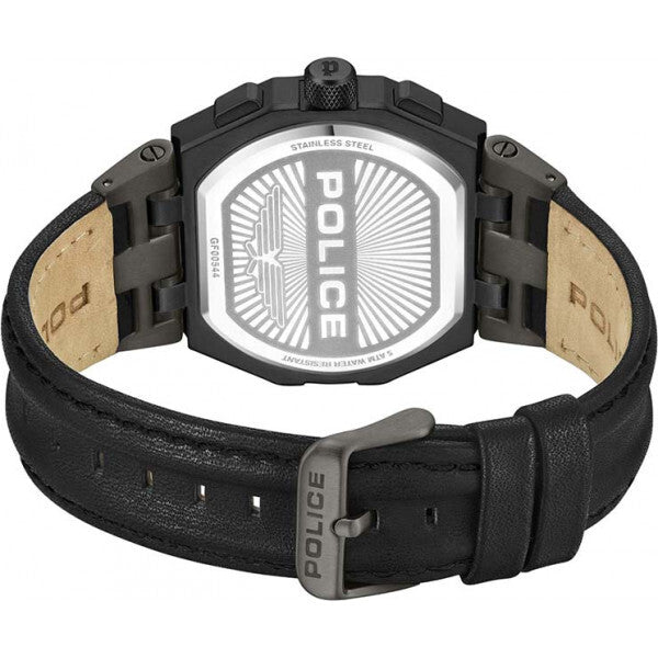 Police men's black shield watch with leather strap, UK version