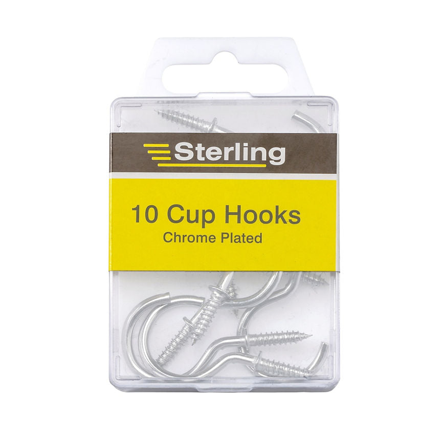 Sterling 10 x Chrome plated cup hooks DIY ASDA   