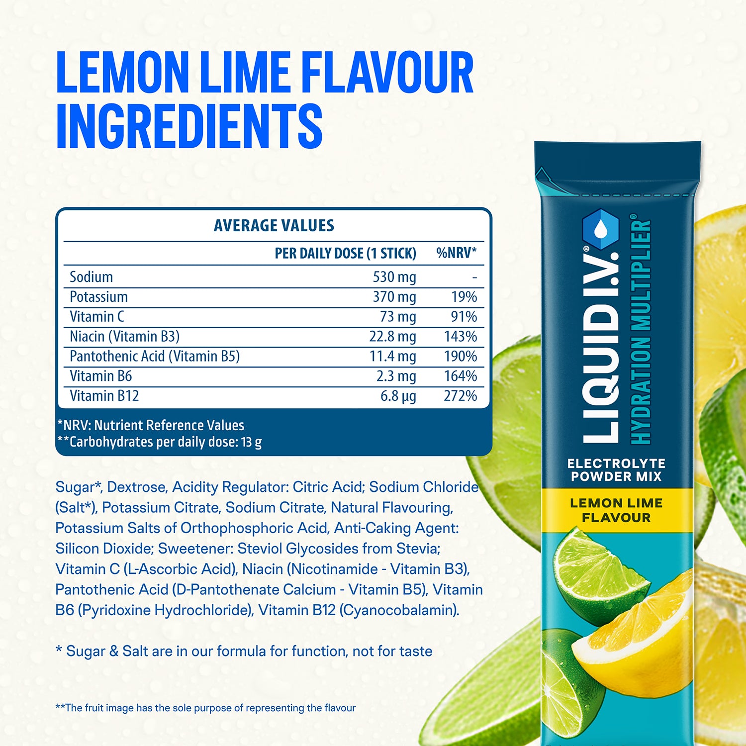 Liquid I.V. electrolyte powder mix lemon lime 15 sachets, UK version