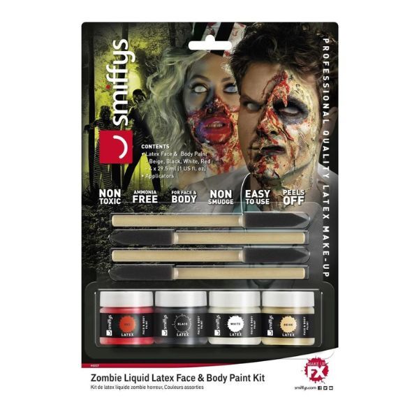 Smiffys Horror Zombie Liquid Latex Kit with colour pots and sponges - British product