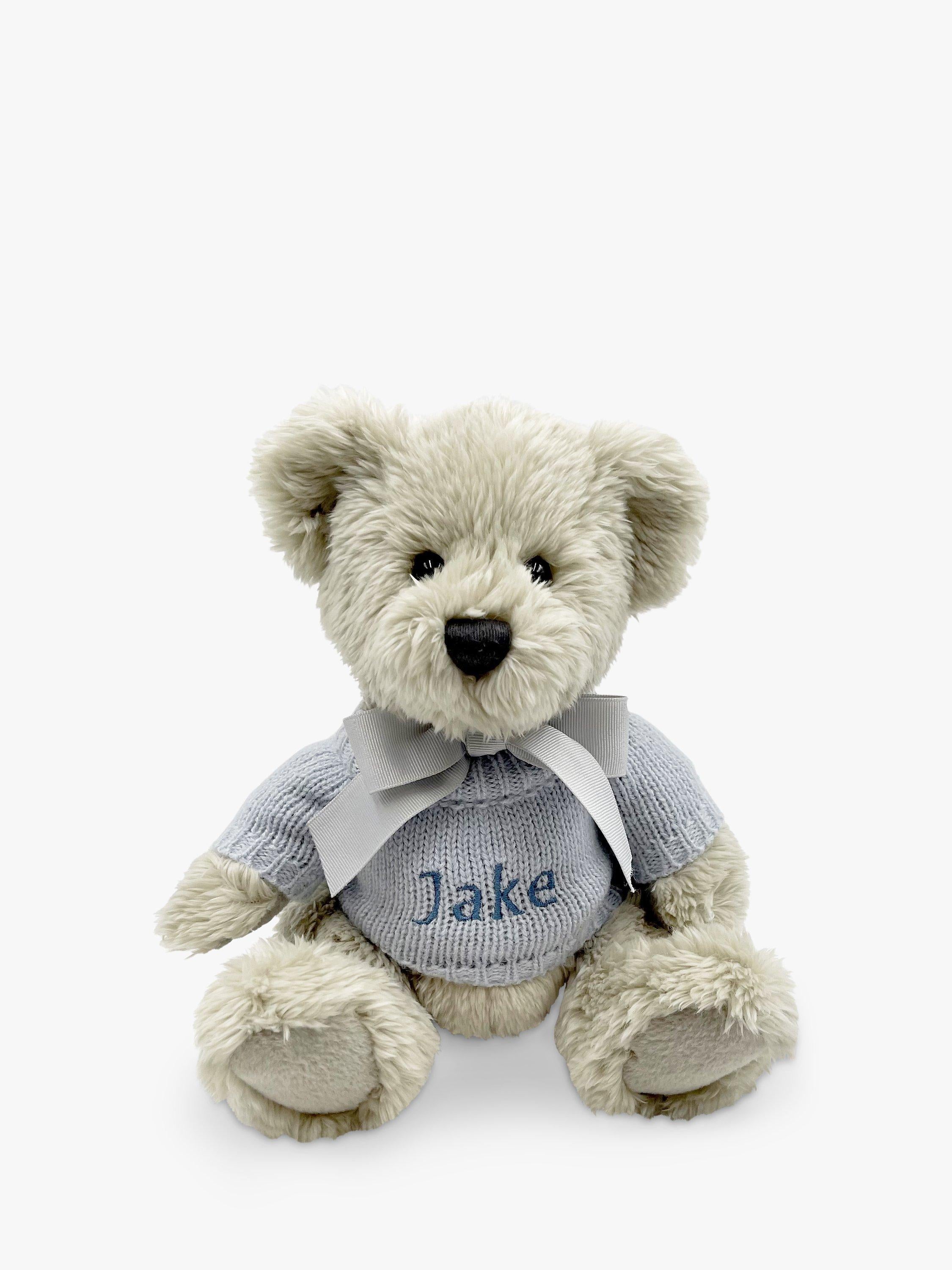Babyblooms Berkeley Bear personalised soft toy with bear house box, light blue, 20cm high - British product