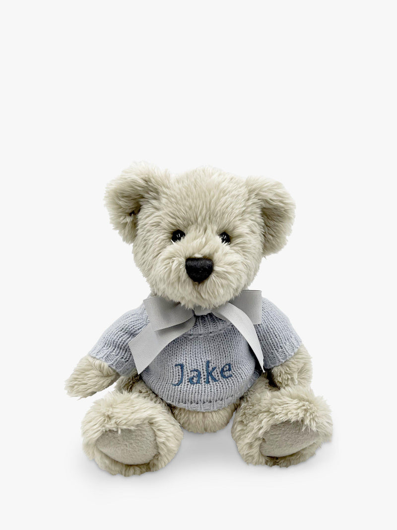 Babyblooms Berkeley Bear personalised soft toy with bear house box, light blue, 20cm high - British product