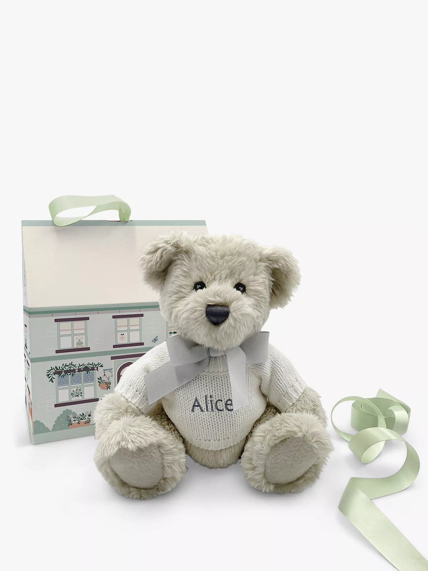 Babyblooms Berkeley Bear Personalised Soft Toy with Bear House Box Light Blue