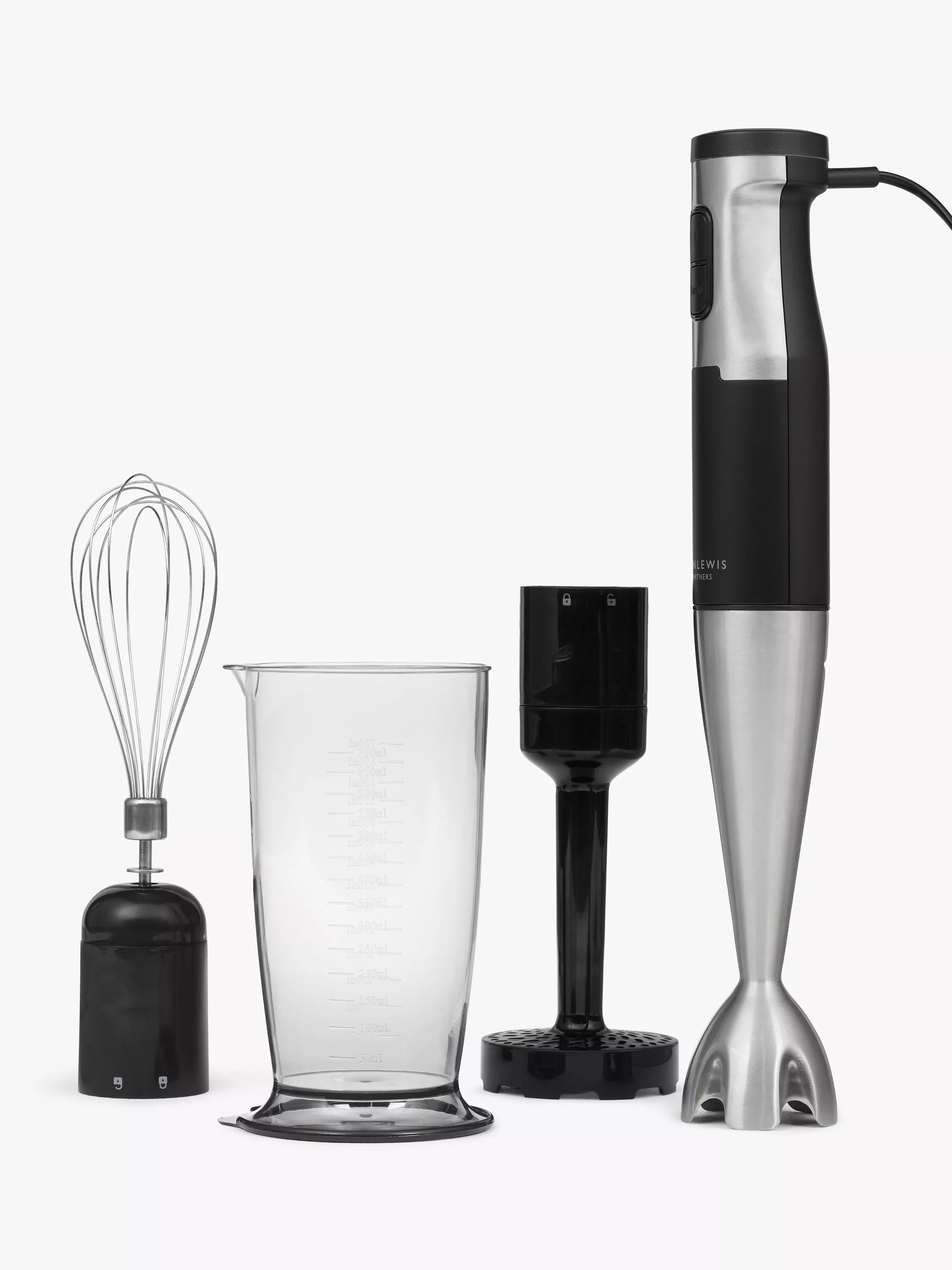 John Lewis hand blender black with accessories, imported from the UK