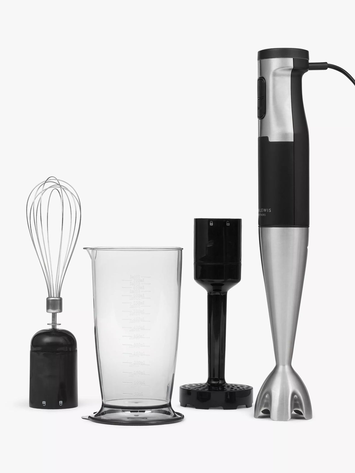 John Lewis hand blender black with accessories, imported from the UK