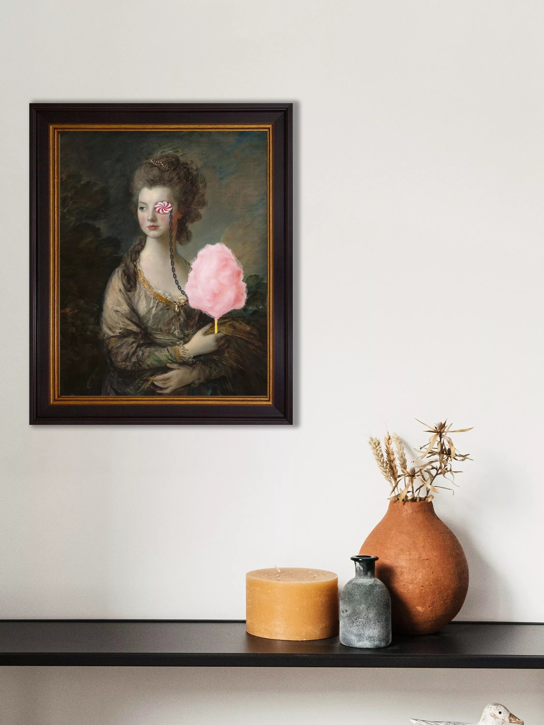 Brookpace Lascelles framed canvas print of Candy Floss Lady, 61 x 51cm in pink and multi - British product