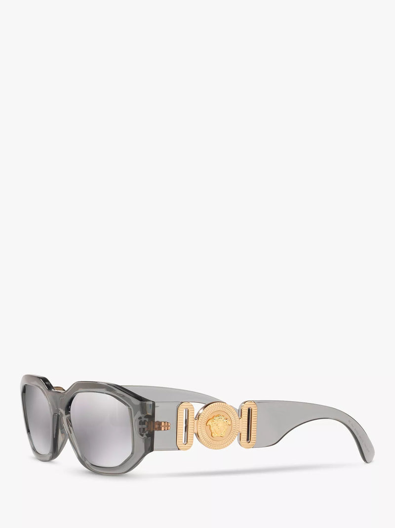 Versace men's irregular sunglasses grey acetate frame mirrored lenses - British product