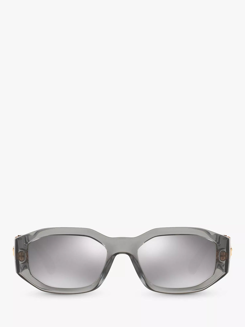 Versace men's irregular sunglasses grey acetate frame mirrored lenses - British product