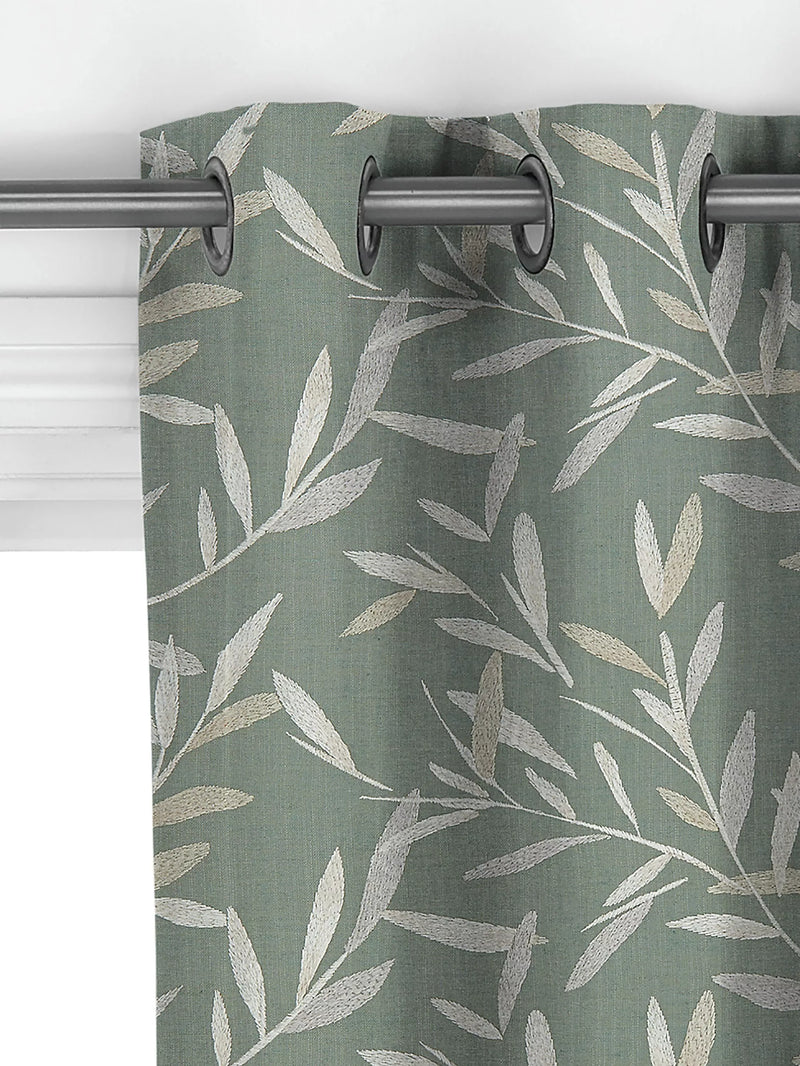 John Lewis Langley leaf embroidery curtain in Dark Duck Egg, UK version