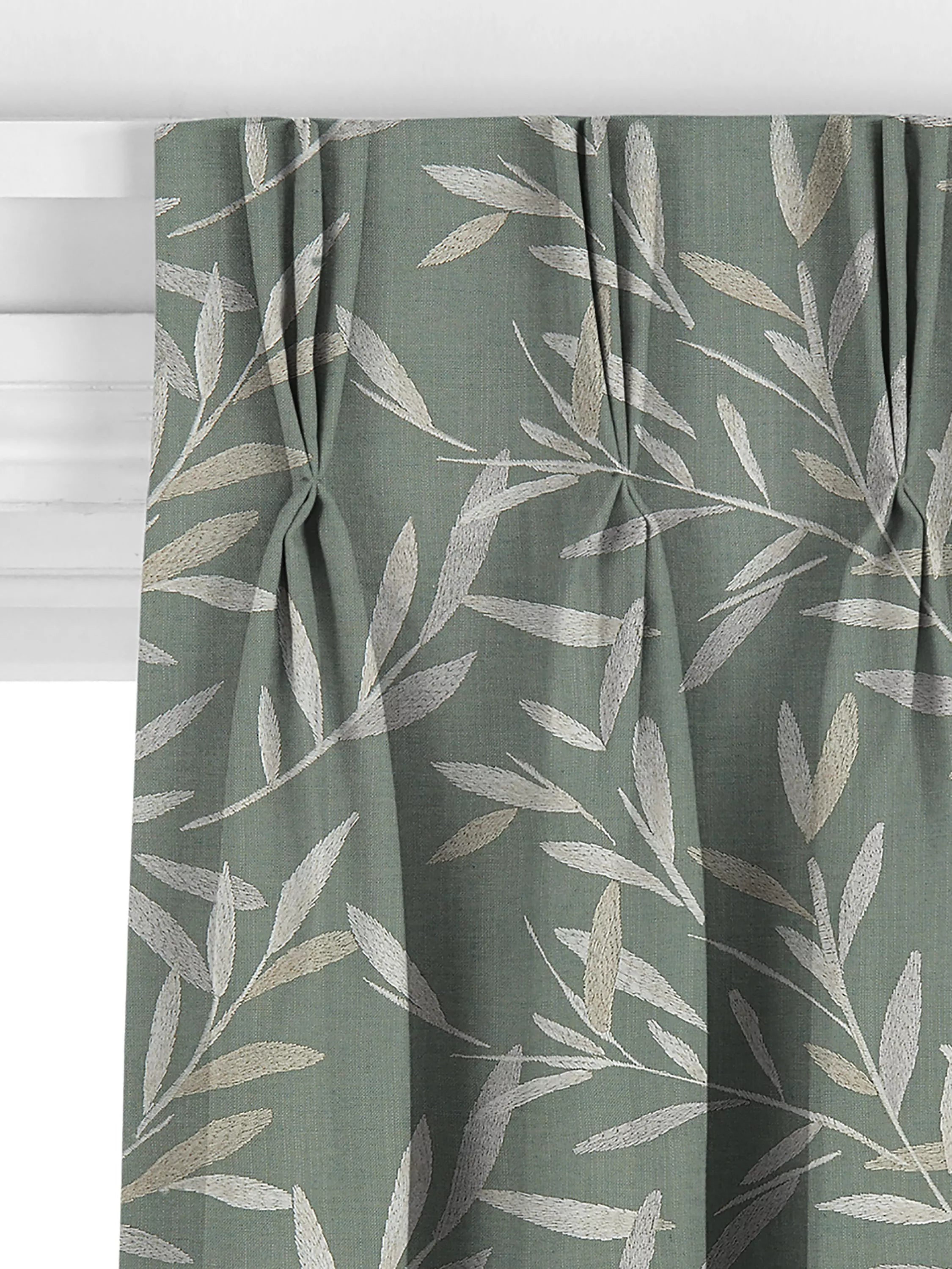 John Lewis Langley leaf embroidery curtain in Dark Duck Egg, UK version