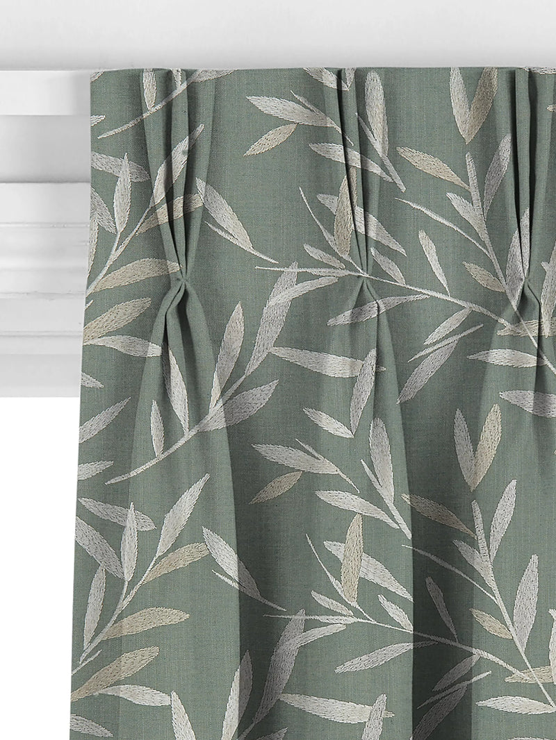 John Lewis Langley leaf embroidery curtain in Dark Duck Egg, UK version