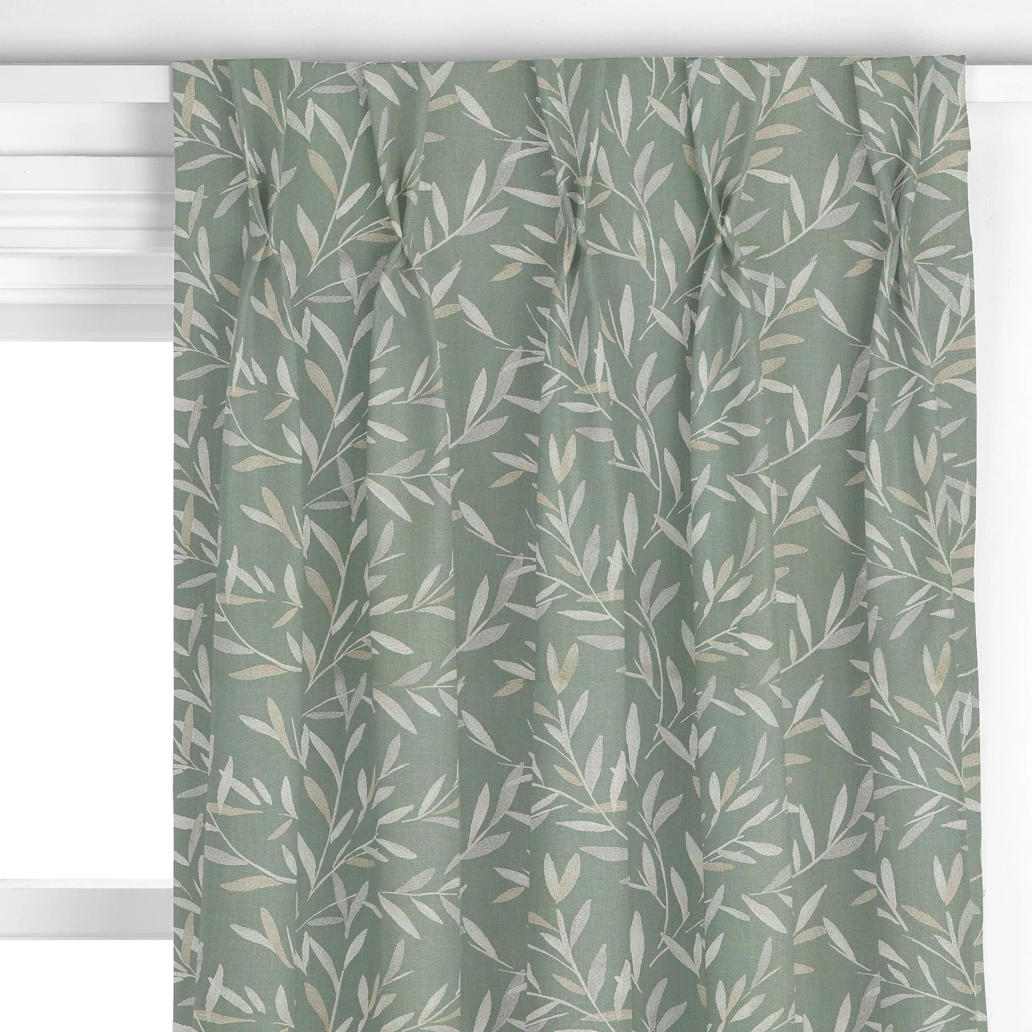 John Lewis Langley leaf embroidery curtain in Dark Duck Egg, UK version