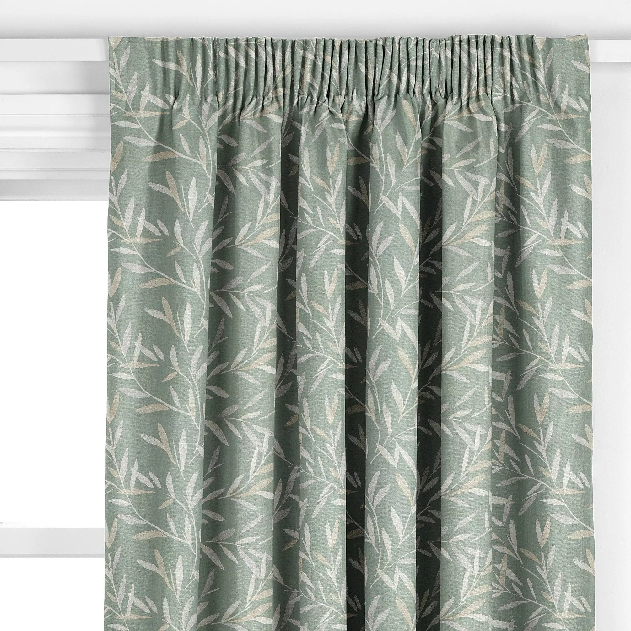 John Lewis Langley leaf embroidery curtain in Dark Duck Egg, UK version