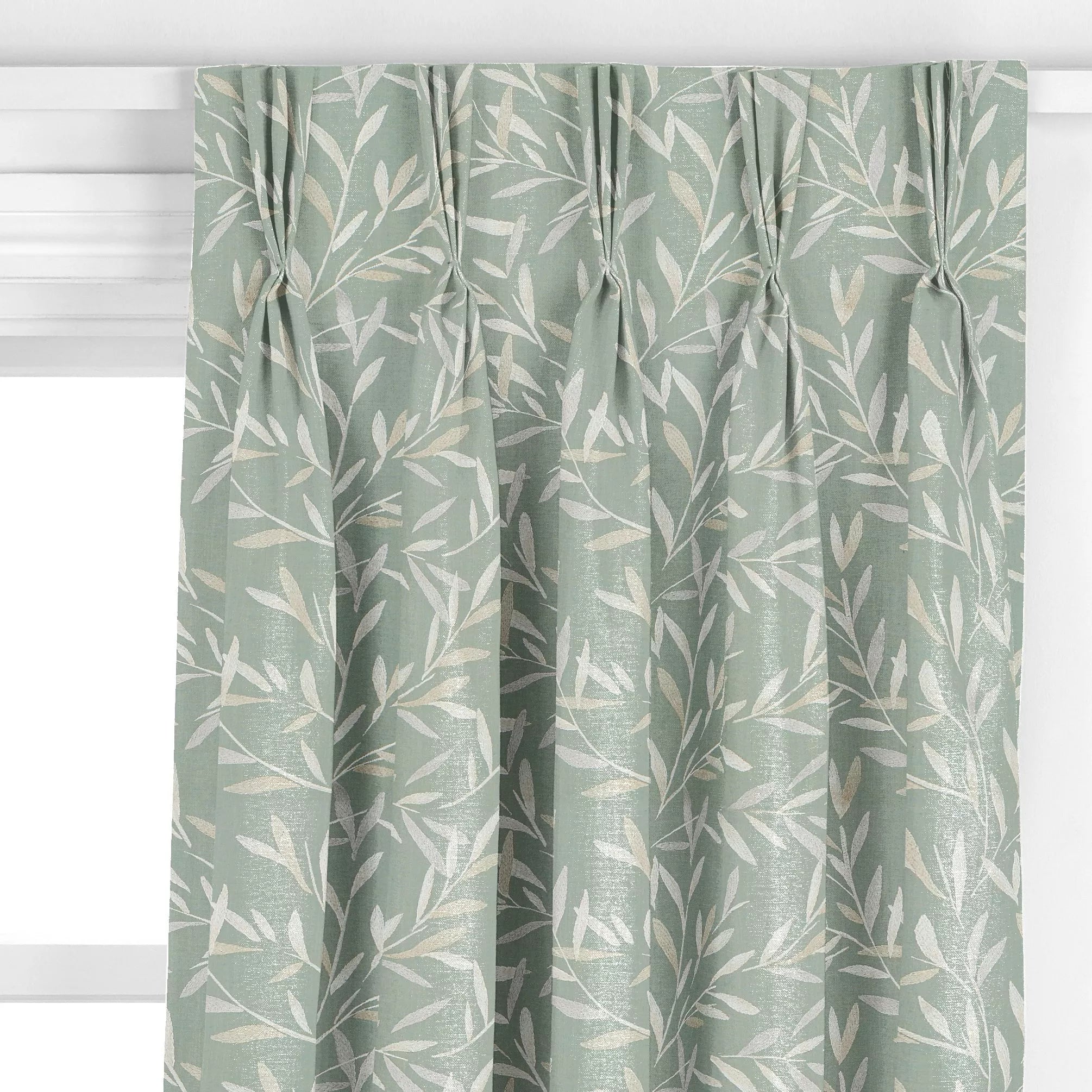 John Lewis Langley leaf embroidery curtain in Dark Duck Egg, UK version