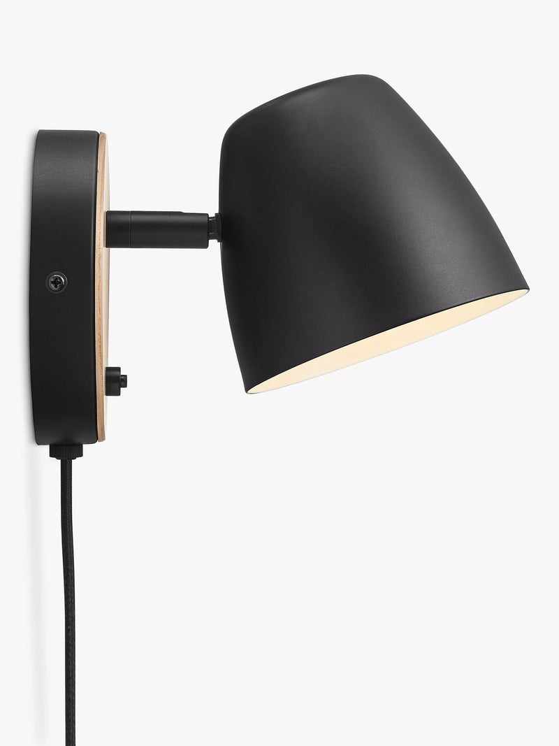 Nordlux black wall light ash wood metal, imported from the UK