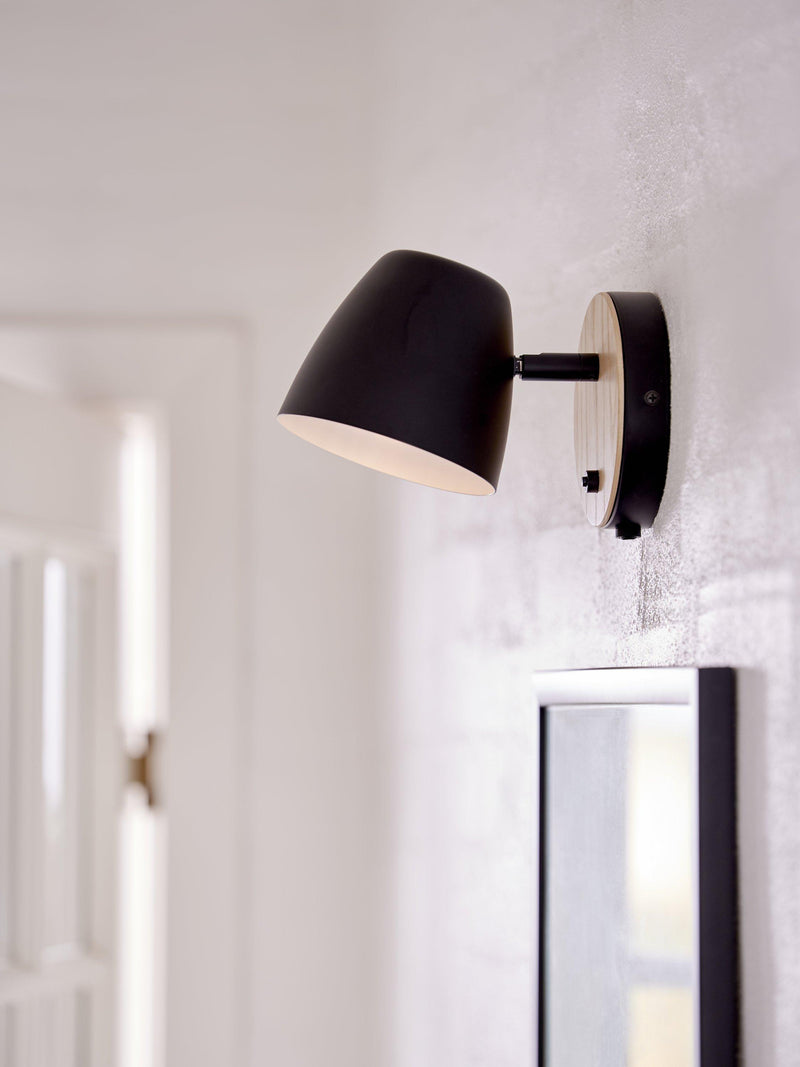 Nordlux black wall light ash wood metal, imported from the UK